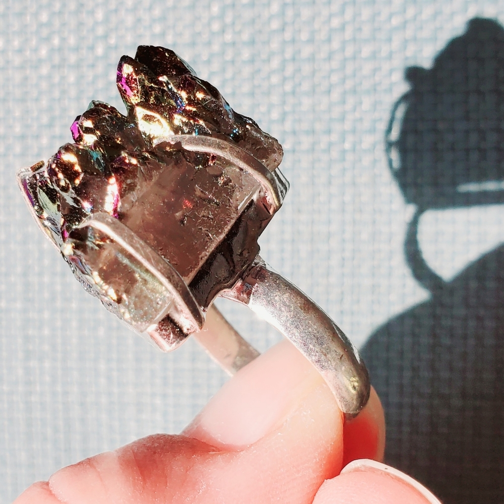 New Titanium Druzy 925 Silver Ring.